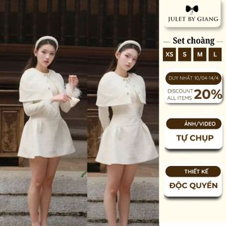   JULETBYGIANG  Váy thiết kế nữ tiểu thư dạ choàng trắng kem ôm ngực xoè phối áo thun ôm Juletbygiang 