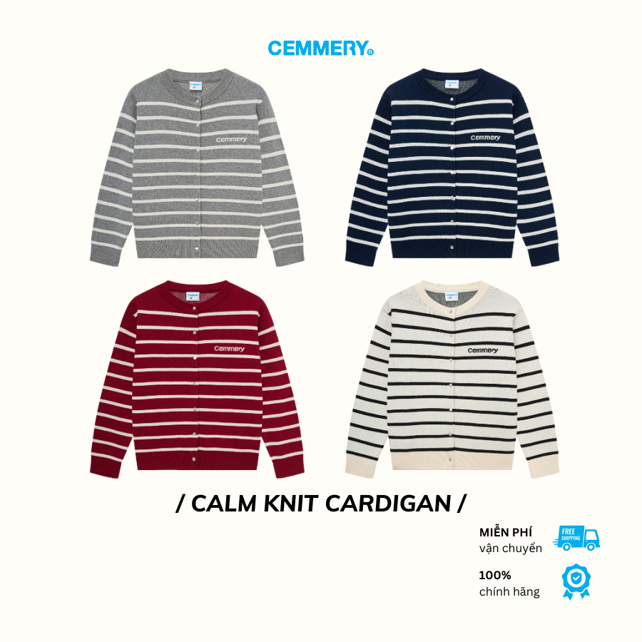 Áo Cardigan Len Cao Cấp CEMMERY Có Thể Giặt Máy Calm Knit Form Regular Sọc Ngang 4 Màu