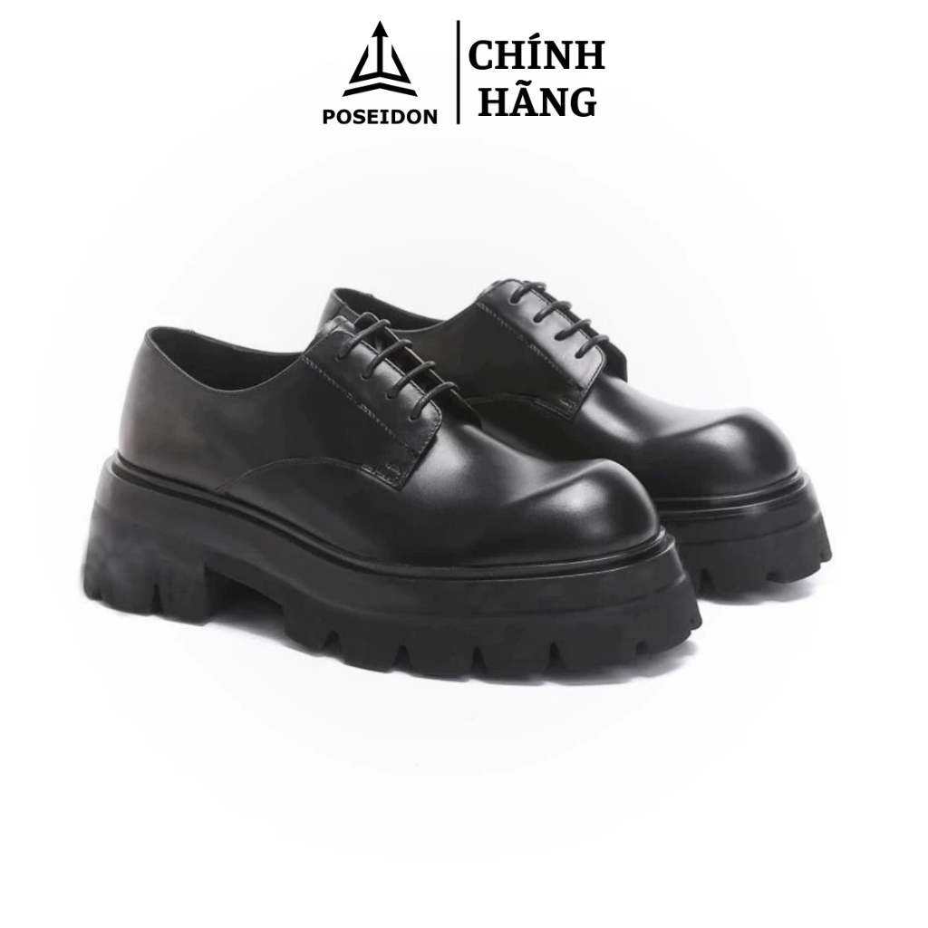 Giày chunky derby đế cao 7cm,Giày đốc nam đen cao cấp, giầy da nam đế khâu cao phong cách