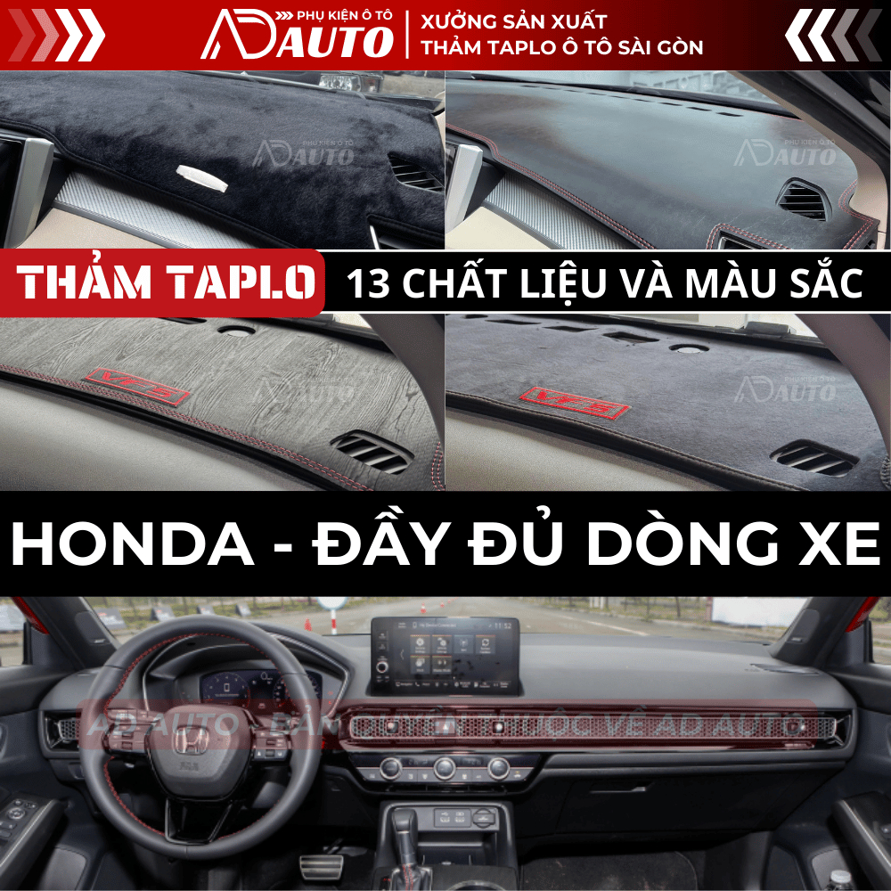 Thảm Taplo HONDA ACCORD, CITY, CIVIC, CRV,  HRV, BRIO, BRV, JAZZ, ODYSSEY Chất Liệu Da Và Nhung, AD AUTO