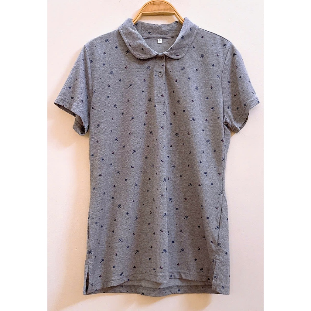 Áo thun Nhật có cổ màu xám của nữ- 2 Hand (Size L).Women's Gray Japanese Polo Shirt - 2 Hand (Size L