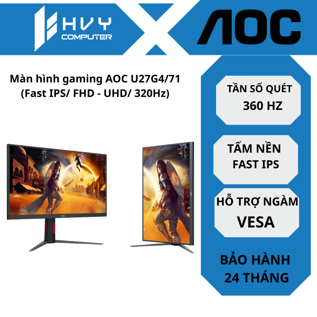 Màn hình gaming AOC U27G4/71 (Fast IPS/ FHD - UHD/ 320Hz) - Hàng chính hãng
