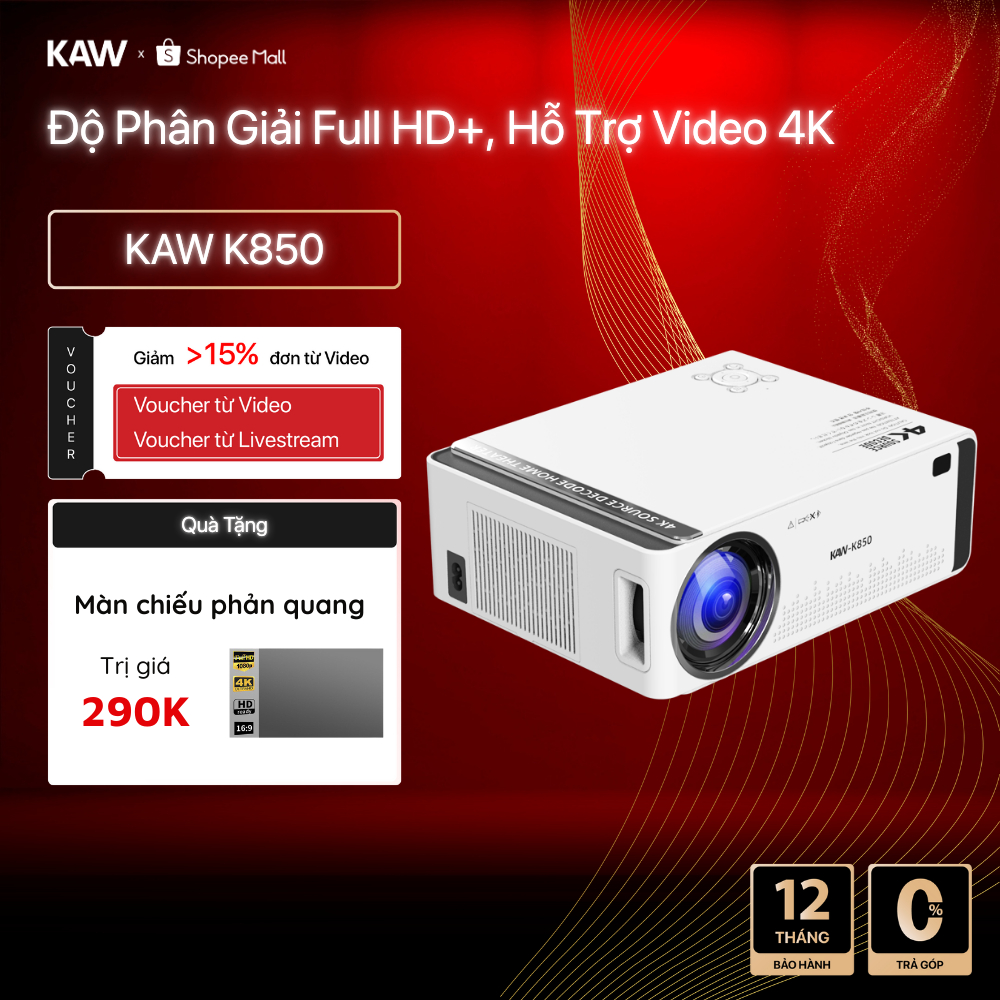 Máy chiếu KAW K850 - Chiếu Phim Siêu Nét, Độ Sáng Cao, Độ Phân Giải Full HD+, Hỗ Trợ Video 4K