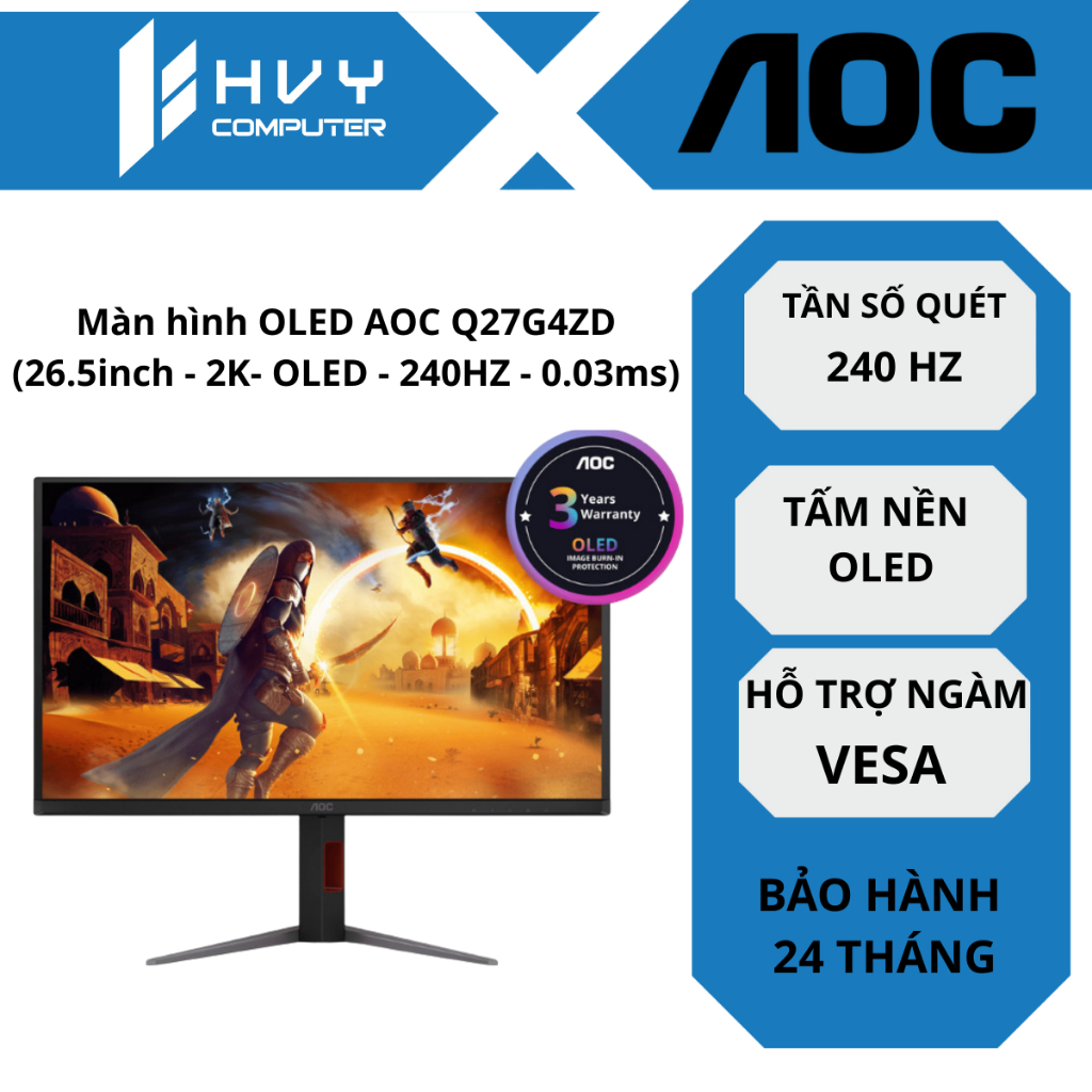 Màn hình OLED AOC Q27G4ZD 26.5inch - 2K- OLED - 240HZ - 0.03ms GTG - Hàng chính hãng