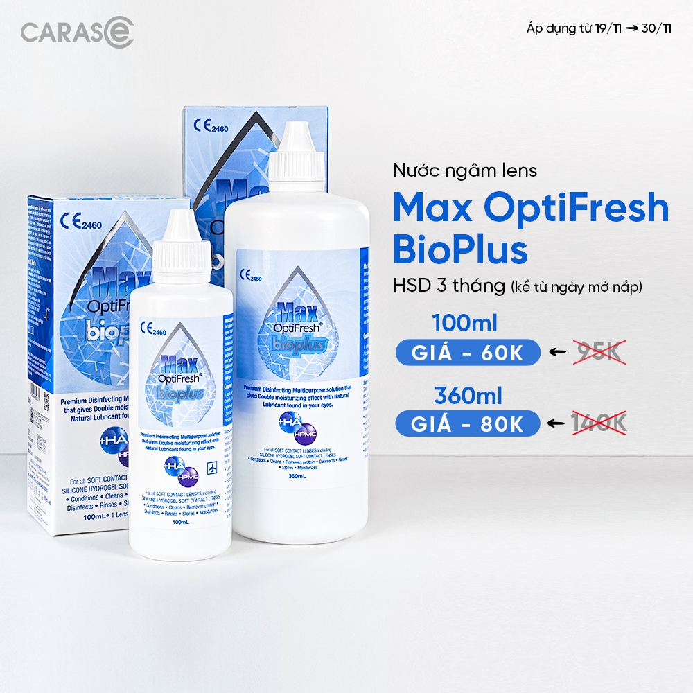 Nước ngâm Lens CARASE làm mềm  Kính áp tròng Max Optifresh Bioplus (100ml / 360ml) - CARASE