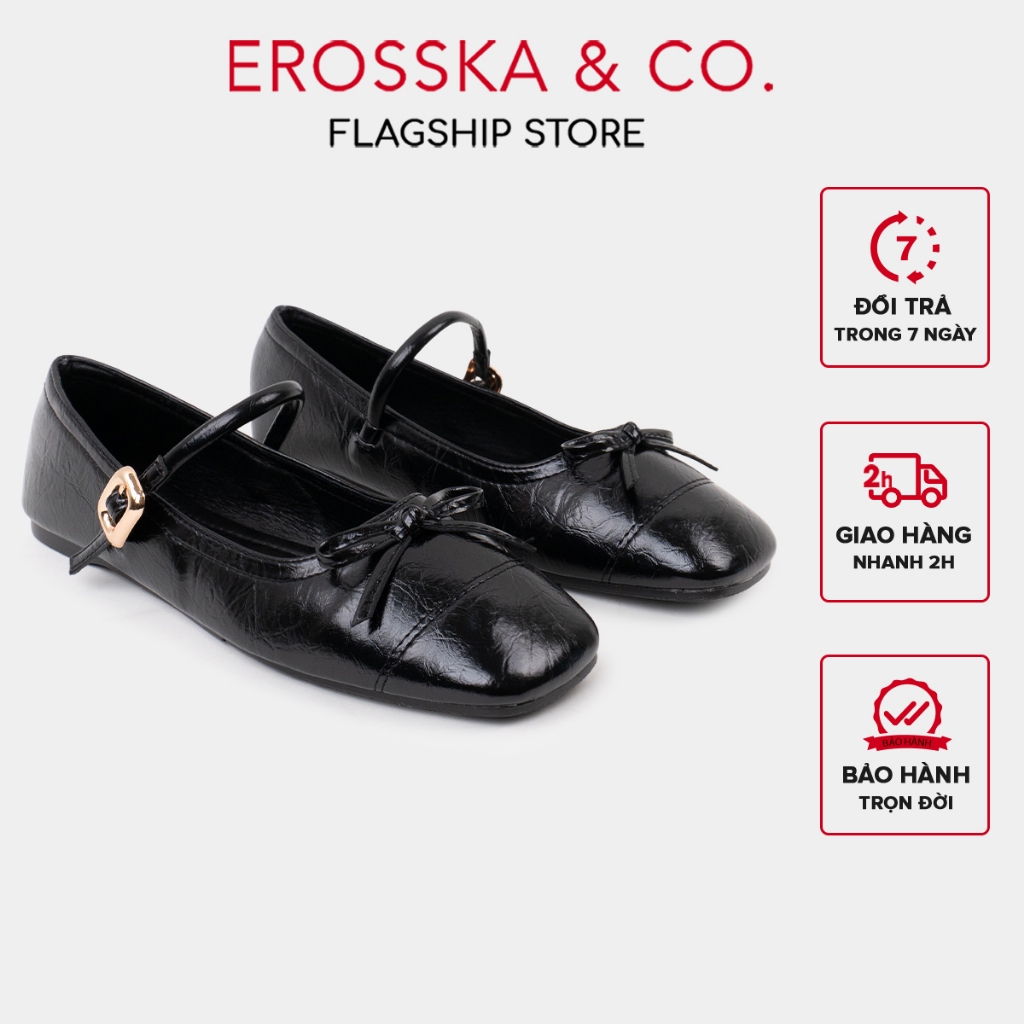 Erosska - Giày búp bê nữ hottrend balletcore đế bệt phối nơ màu đen - EL079