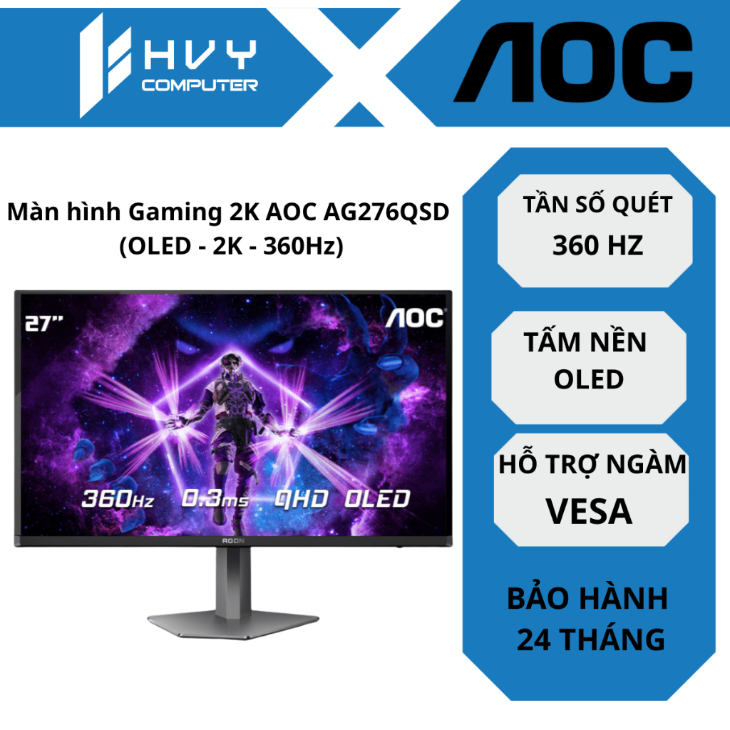 Màn hình Gaming 2K AOC AG276QSD OLED 2K 360Hz - Hàng chính hãng bảo hành 36 tháng