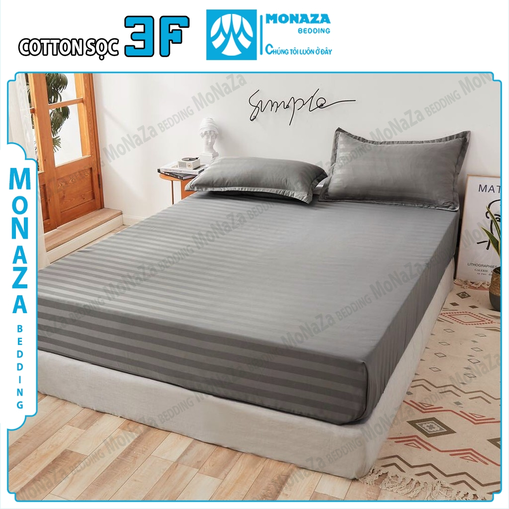 Ga Giường Cotton 3F Cao Cấp, Drap Giường Sọc Bóng Mịn Mát Ga Bo Chun Ôm Sát Nệm Không Xê Dịch