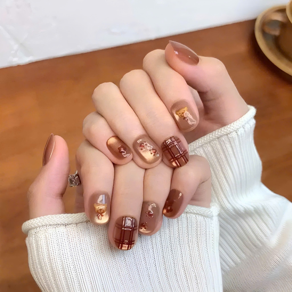 Móng tay giả kèm keo Set 24 hoạ tiết 3D Móng giả tiện lợi làm tại nhà nailbox xinh xắn