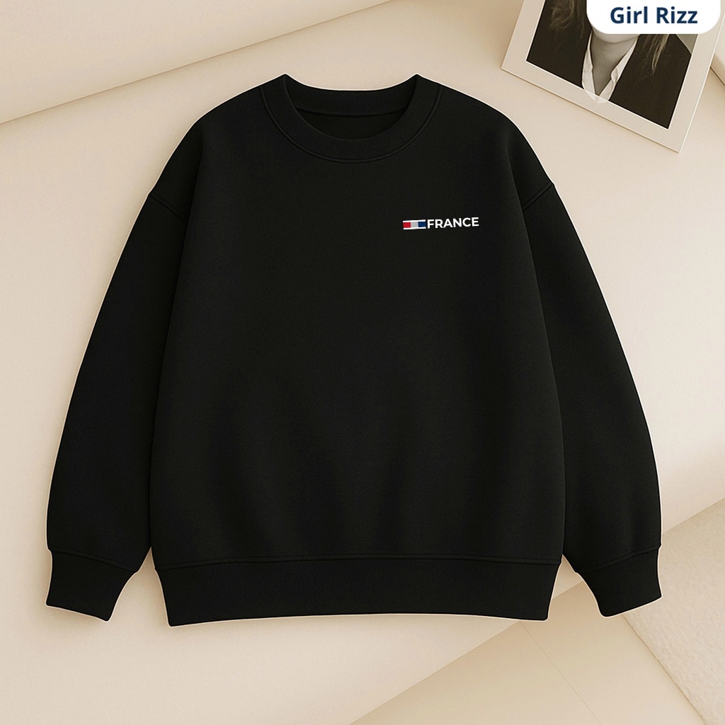 Áo Sweater FRANCE Unisex Form Rộng Basic, Nỉ Chân Cua Độ Dày Vừa Phải Hình France, Dài Tay Thu Đông 