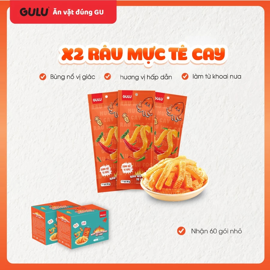 Râu Mực Tẩm Vị Gulu Foods Vị (Siêu Cay, Tứ Xuyên, Tê Cay)