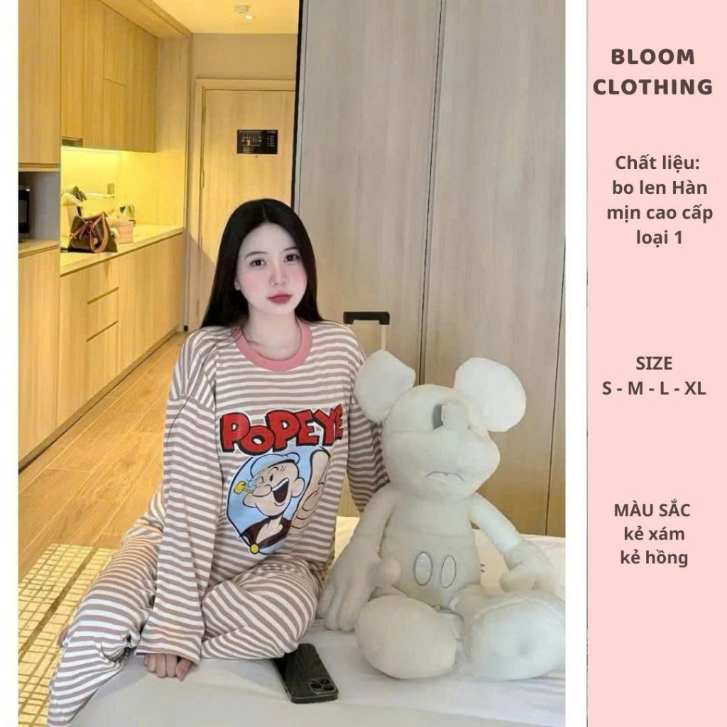 BLOOOM CLOTHING - SET BỘ KẺ IN HÌNH POPEYE PHỐI QUẦN SUÔNG BO REN