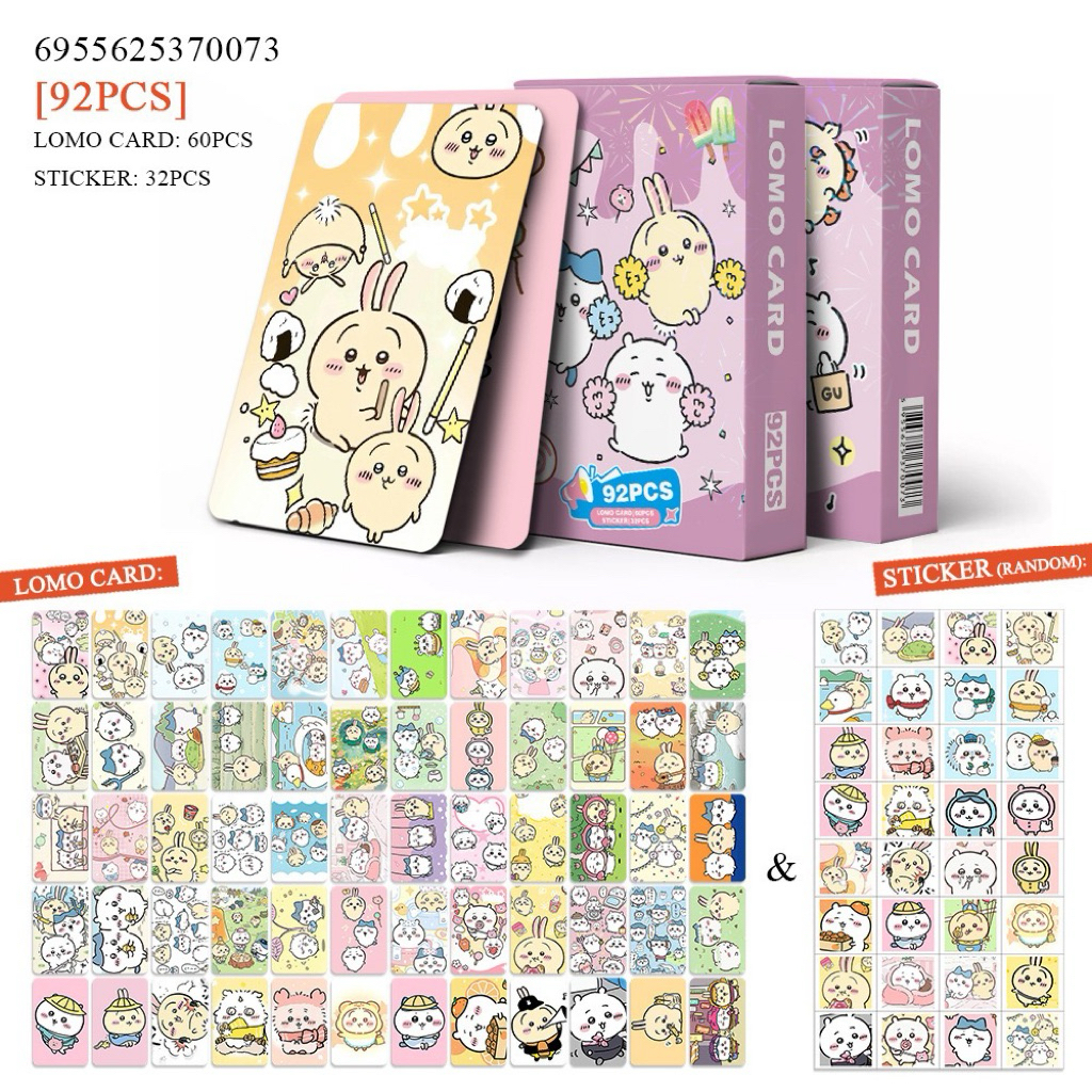 [Lomo Chiikawa 92PCS] Bộ 60 Lomo Card + 32 Sticker Chiikawa siêu dễ thương – Pastel/ Cute/ Nhật Bản