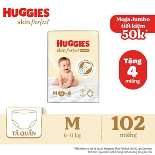  Tã Dán  quần Huggies Skin Perfect  cỡ M L XL XXL với 2 vùng thấm giảm kích ứng da  vàng  