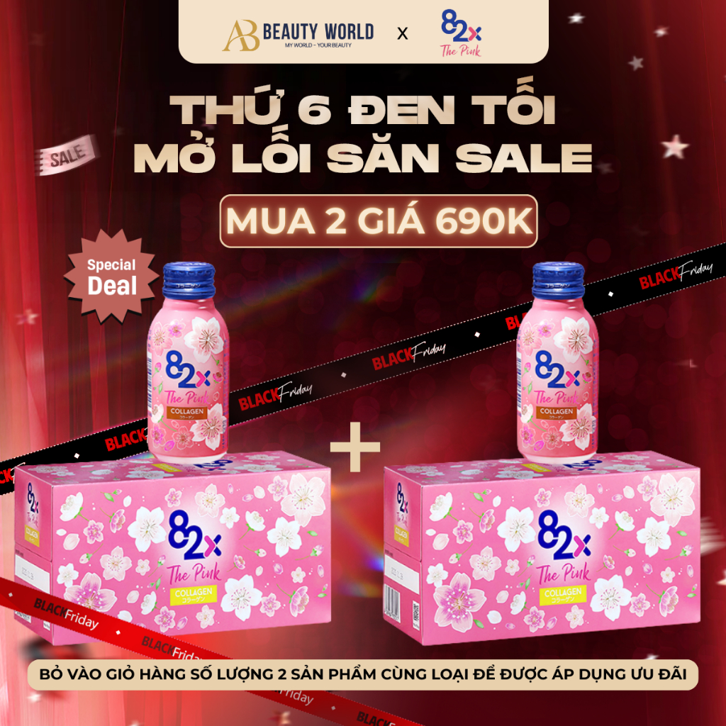 Thực Phẩm Bảo Vệ Sức Khỏe 82X The Pink Collagen 1 hộp 10 chai x 100ml AB Beauty World