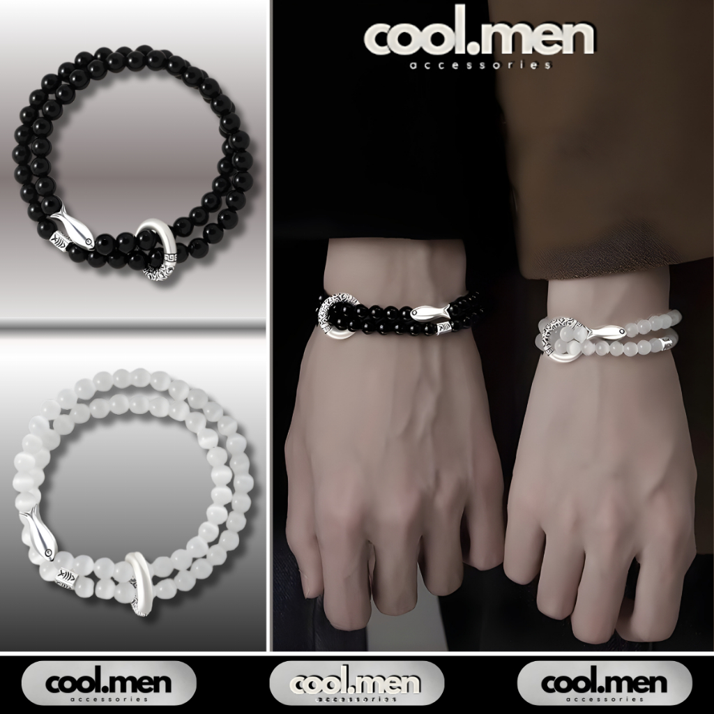 Vòng Tay Nam Nữ Chuỗi Đá Titan Không Gỉ Đen Trắng Basic Lắc Tay Đôi Unisex Coolmen Thời Trang Hàn Qu