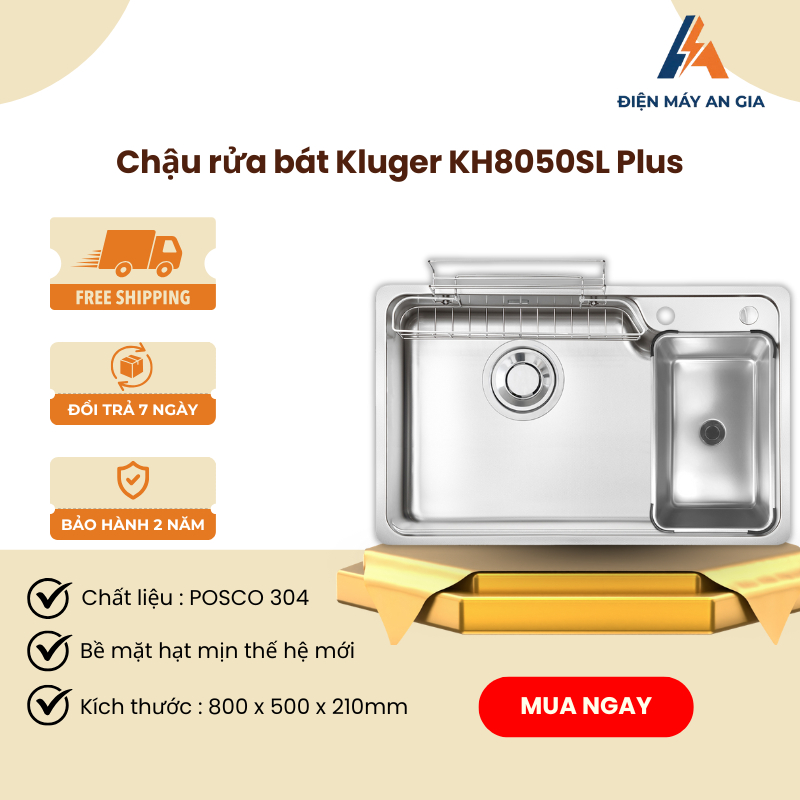 Chậu rửa bát Kluger KH8050SL Plus – Dòng HARU Series – Bề mặt SUPER LINEN mịn - Inox cao cấp - PEB
