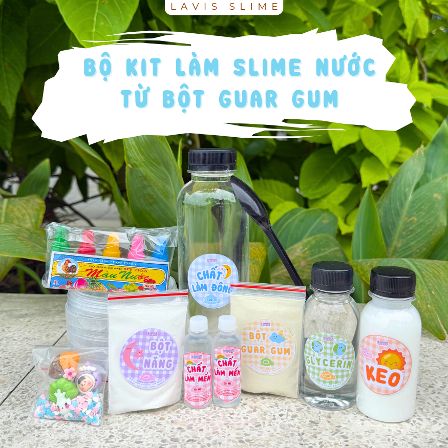 Lavis Slime - Bộ Kit Làm SLIME NƯỚC từ bột GUAR GUM 12 món - Có hướng dẫn chi tiết