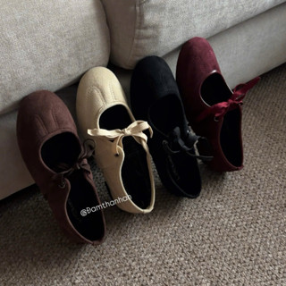  Giày Sục Da Lộn Đính Nơ Tiểu Thư Hottrend 2025 4 Màu Mũi Tròn Đế Mềm  KK1  