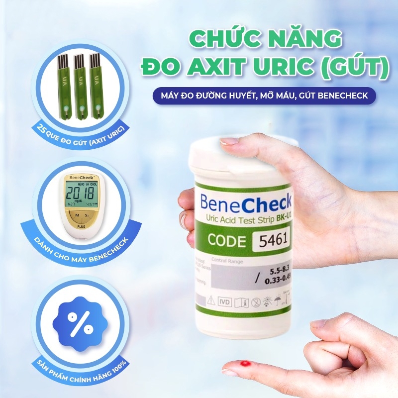 Hộp 25 Que Thử Acid Uric (Gout/Gút) Cho Máy Đo Benecheck 3in1 - Hàng Chính Hãng tại Siêu Thị Y Tế