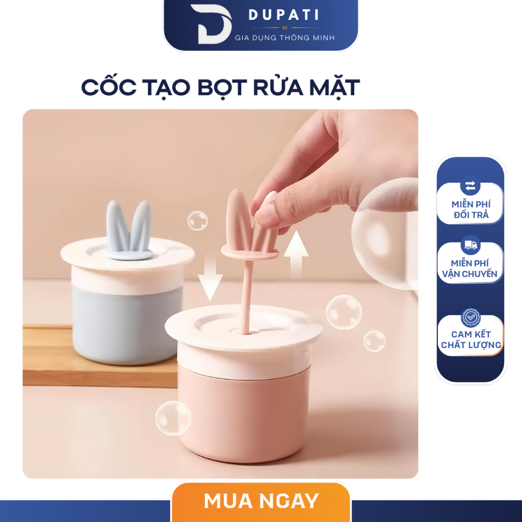 Cốc Tạo Bọt Rửa Mặt Thiết Kế Tai Thỏ Dễ Thương, Làm Sạch Nhẹ Dịu