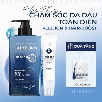 Combo Giảm Rụng & Kích Thích Mọc Tóc Dầu Gội Hair-Boost và Lăn Tóc Hairborn