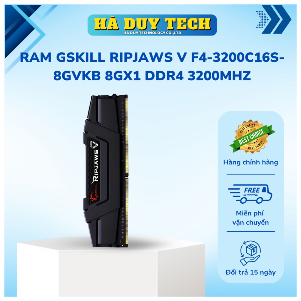 RAM GSKILL RIPJAWS V F4-3200C16S-8GVKB 8Gx1 DDR4 3200Mhz - Chính Hãng - BH 36T - Hà Duy Tech