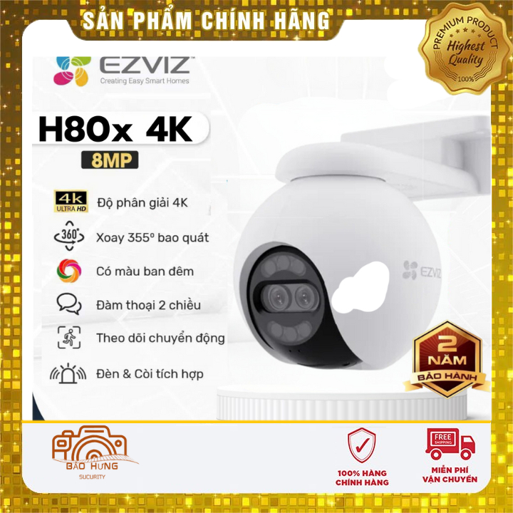 Camera Wifi Ezviz H80X NGOÀI TRỜI 4K 8MP Siêu Nét - Xoay 360 độ, Đàm thoại 2 chiều, Màu ban đêm