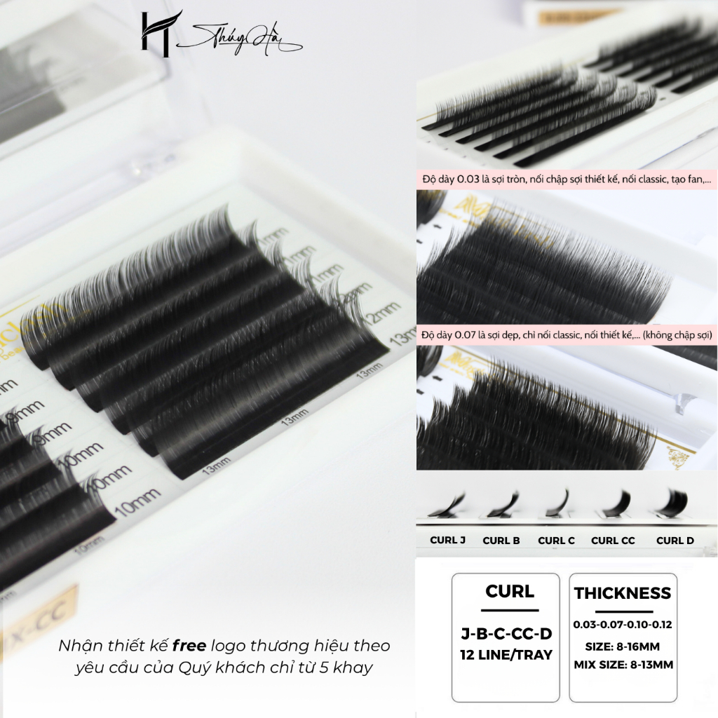 Mi Lông Thỏ Siêu Mềm Nhẹ, Mi Khay Dày 0.03-0.07, Độ Cong J-B-C-CC-D Lông Mi Nhân Tạo Thúy Hà