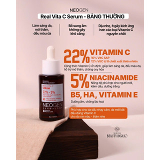 Serum mờ thâm, dưỡng sáng NEOGEN REAL VITA 22% +  5% SERUM