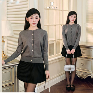   MỞ BÁN  DELIZ - Áo len cardigan dài tay cổ tròn dáng trơn basic nhiều màu cho nữ phong cách vintage công sở CD105 