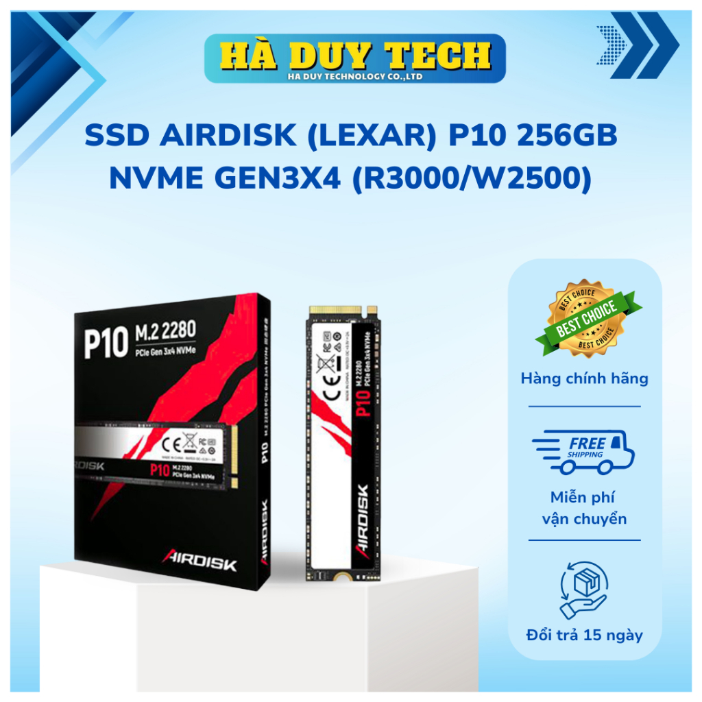 SSD AIRDISK (LEXAR) P10 256GB NVME GEN3x4 (R3000W2500) - Chính Hãng - BH 36T - Hà Duy Tech