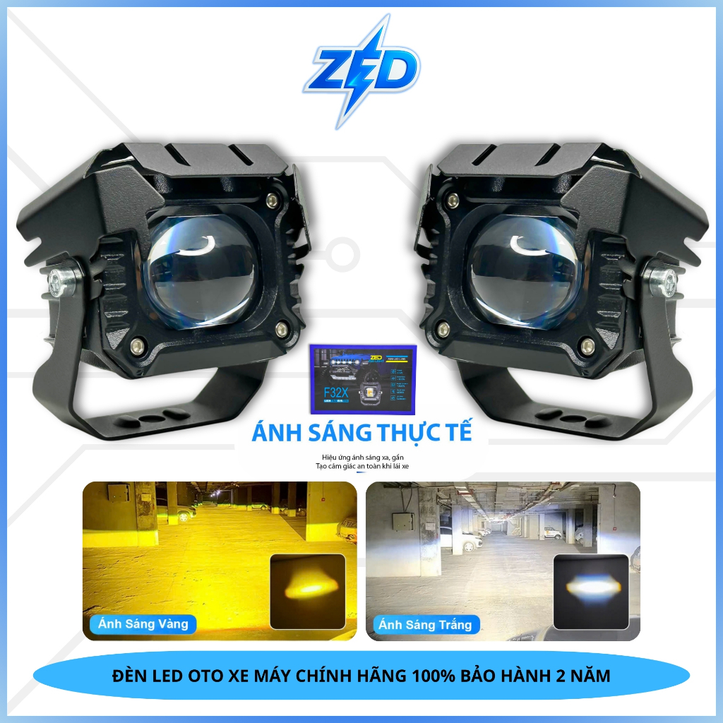 Đèn LED Trợ Sáng F32X ZEDLIGHT - 60W 12.24V Cos Vàng Pha Trắng Lắp Oto,Xe Máy Chống Nước IP68 - Bảo 