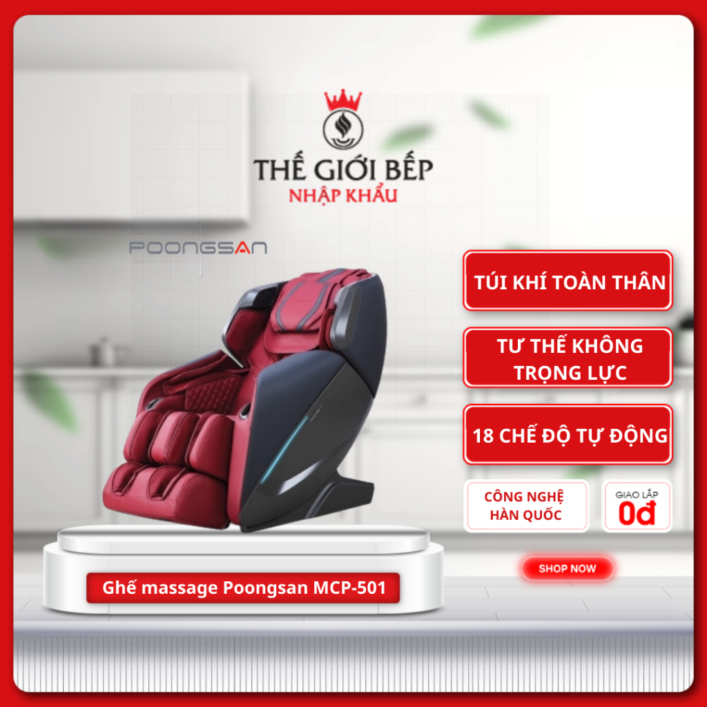 Ghế Massage Poongsan MCP-501 – Ghế Massage Toàn Thân Thông Minh, Nhiệt Lưng, Điều Khiển Giọng Nói