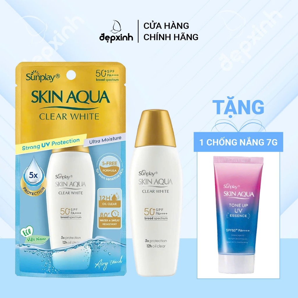   TẶNG KCN TÍM 7G  Sữa chống nắng kiềm dầu Sunplay Skin Aqua Clear White SPF50 PA++++ 25g 