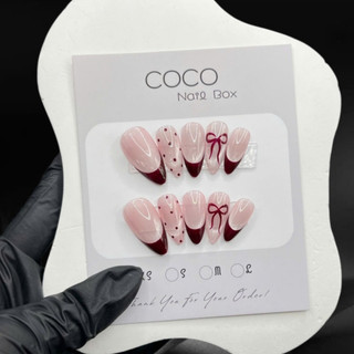  Nailbox thiết kế C018 màu thạch hồng mắt mèo ánh trăng vẽ nơ đỏ Coco Nailbox 