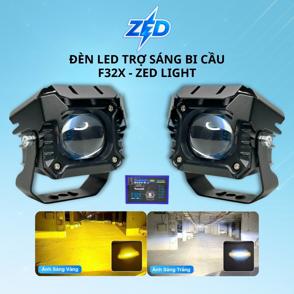 Đèn LED Trợ Sáng F32X ZEDLIGHT - 60W 12.24V Cos Vàng Pha Trắng Lắp Oto,Xe Máy Chống Nước - Bảo Hành 