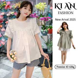  Áo bầu Ki An dáng babydoll MS 0265 áo bầu công sở bèo vai xếp li đẹp mềm thanh lịch chất đũi hàn mát  mềm freesize 