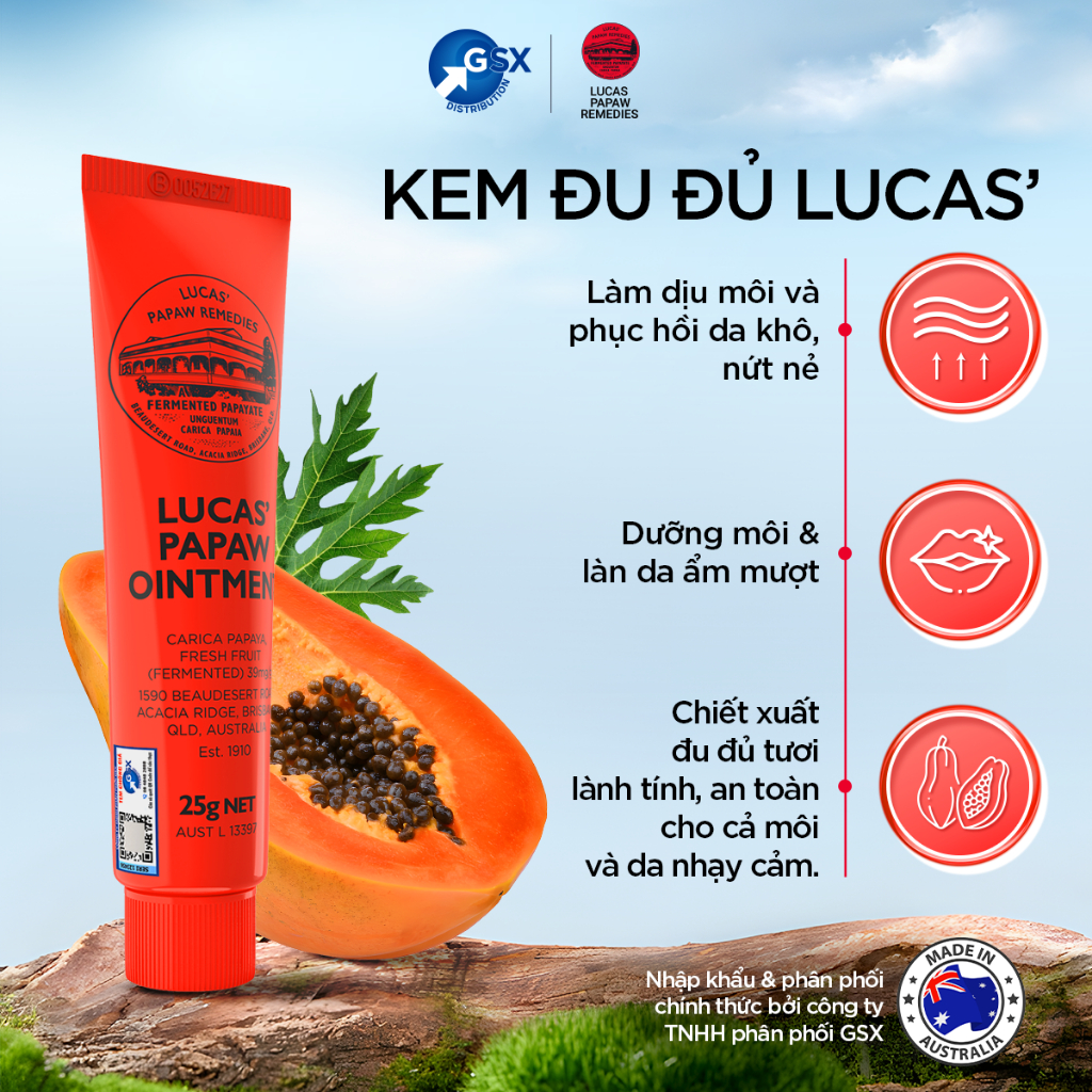 [Lucas Papaw] Kem Dưỡng Đu Đủ Lucas Papaw's Ointment 25G Chiết Xuất Đu Đủ Tươi Từ Úc Giúp Dưỡng Môi 