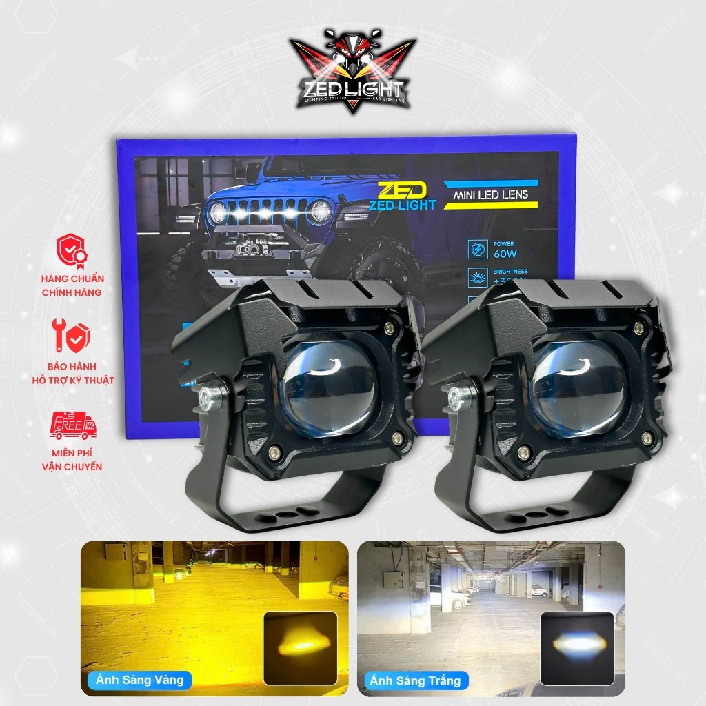Đèn LED Trợ Sáng F32X ZEDLIGHT - 60W Cos Vàng Pha Trắng Lắp Oto Xe Máy Chống Nước - BH 24 Tháng
