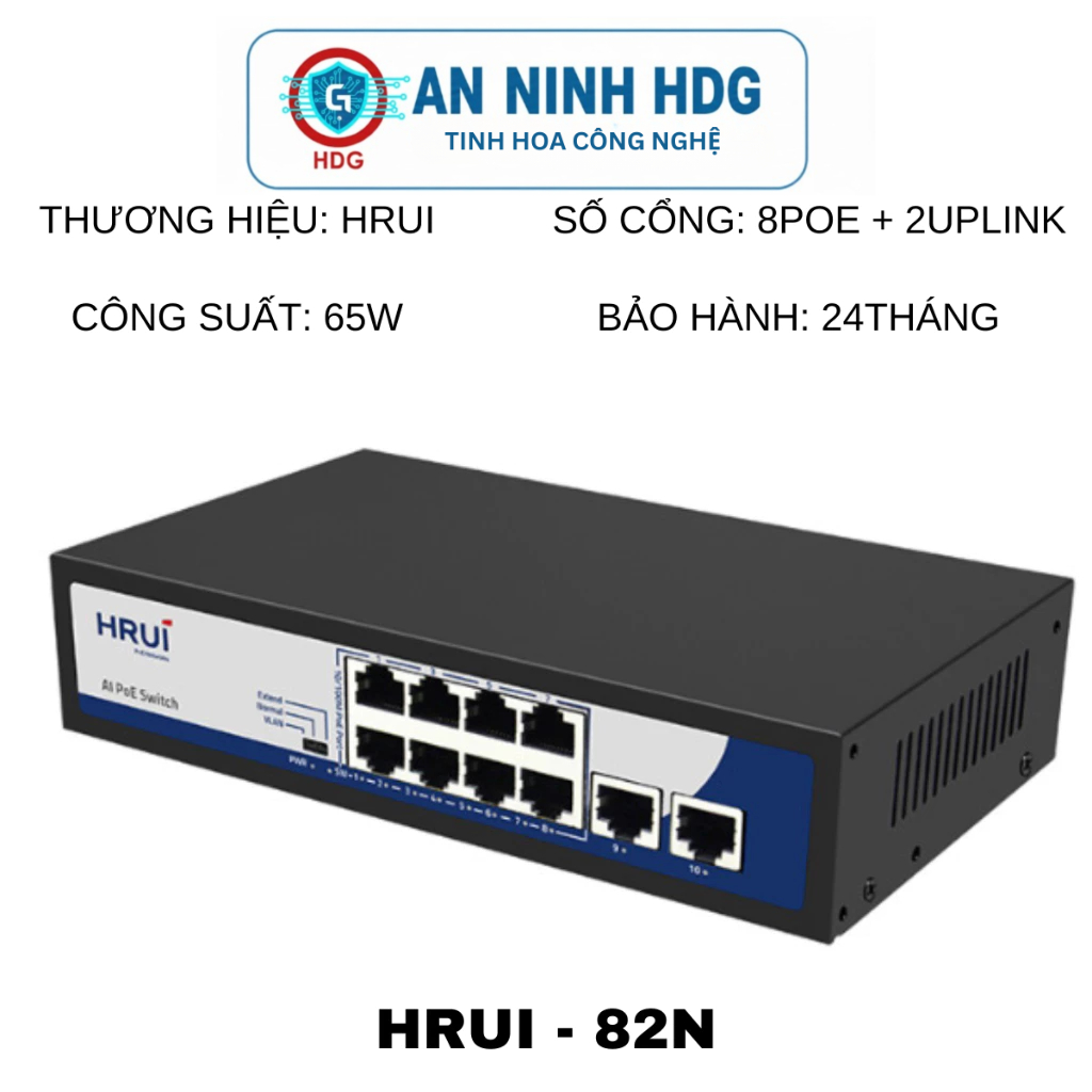 Switch POE Hrui 8 cổng 2 uplink 100 HR902-AF-82N - Chính hãng