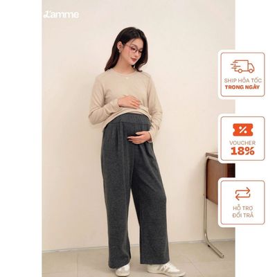 Quần ống suông COZY Pants lưng chun, chất liệu len nỉ thun mềm, cạp chun điều chỉnh cho cả bầu và không bầu BY L'AMME