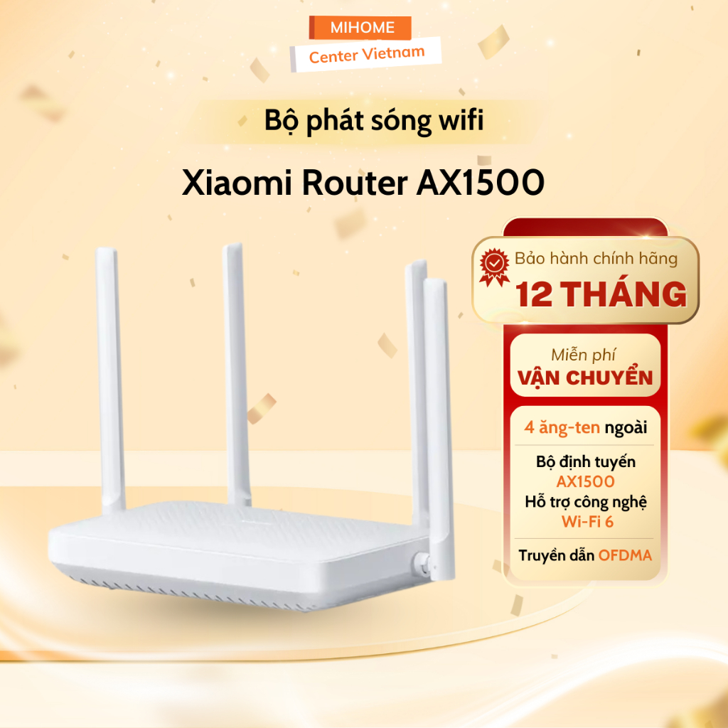 Bộ Phát Sóng Wifi Xiaomi Router AX1500 EU - 4 Ăng-ten ngoài Wifi 6 - Bảo Hành 12 Tháng