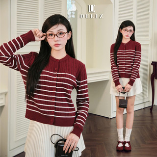   MỞ BÁN  DELIZ - Áo len cardigan len vặn thừng phối kẻ dài tay cao cấp cho nữ BST thu đông CD106 