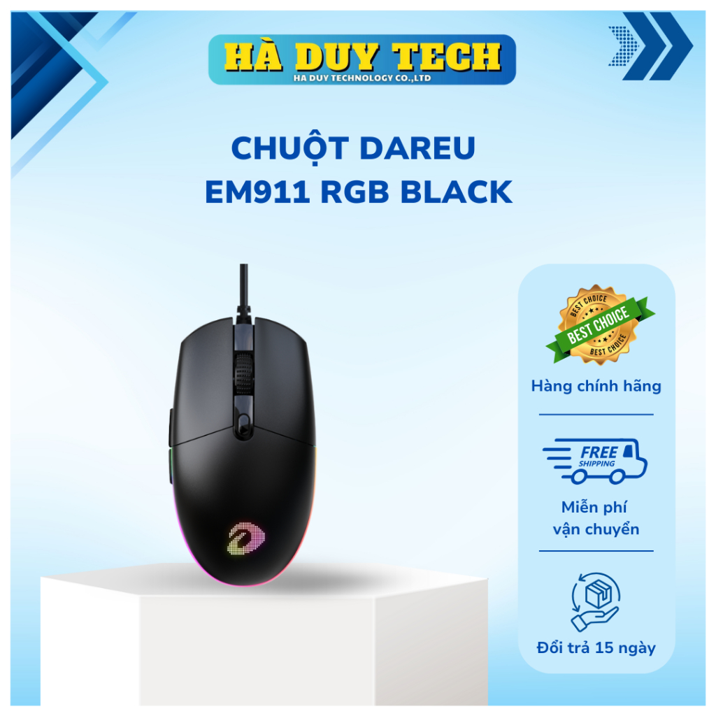 Chuột DAREU EM911 RGB BLACK - Chính Hãng - BH 12T - Hà Duy Tech