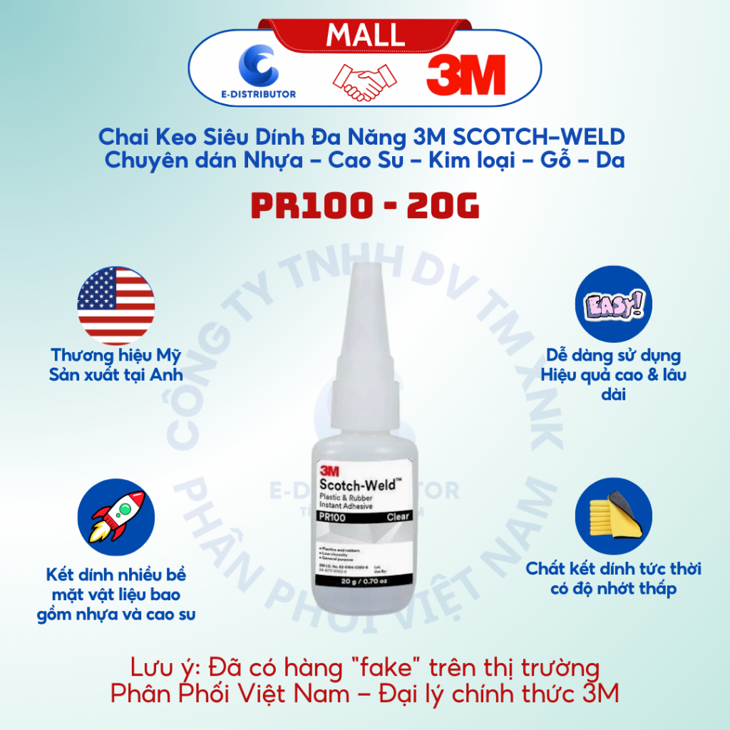 Keo siêu dính đa năng 3M SCOTCH-WELD PR100 20G - Hàng chính hãng