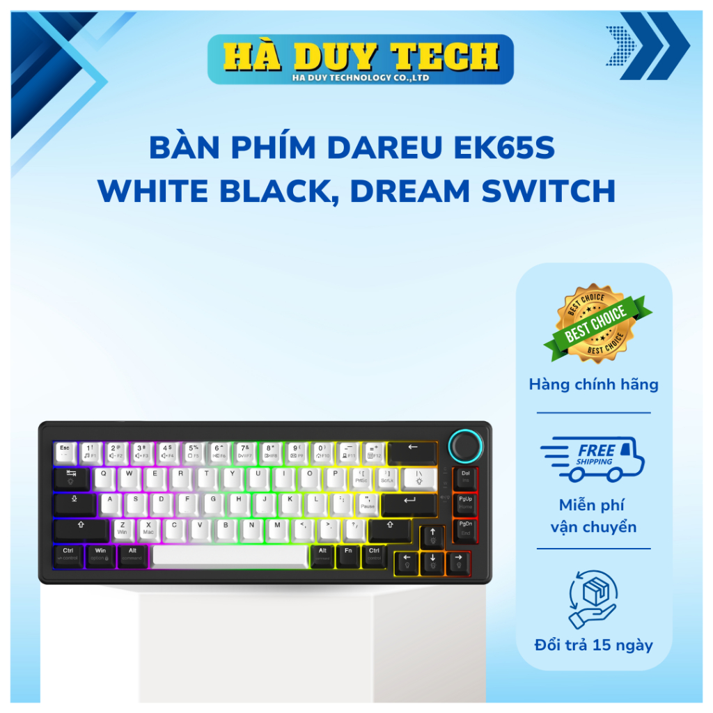 Bàn Phím DAREU EK65S WHITE BLACK, DREAM SWITCH - BH 12T - Hà Duy Tech