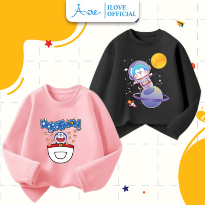 [HÀNG MỚI VỀ] AORE-Áo Thun DÀI TAY Doreamon, Áo phông cho bé in hình phi hành gia chất cotton cho bé đi học, đi chơi