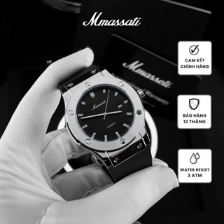 N282 Đen – Đồng Hồ Nam Mmassati Mặt Đen Tối Giản Lịch Lãm, Viền Bạc Hiện Đại, Máy Pin Quartz Cao Cấp