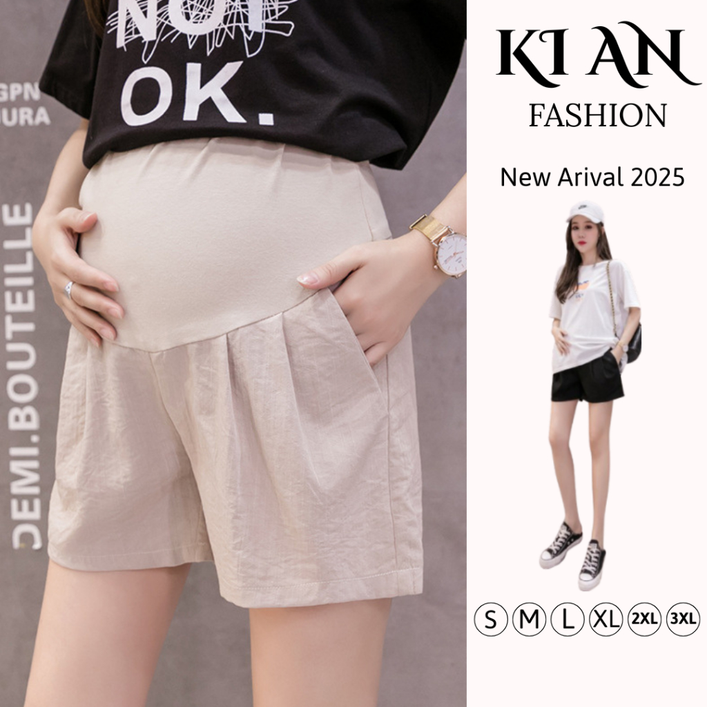 Quần sooc bầu Ki An QB111 chất đũi Hàn siêu mát co giãn nhẹ💕quần đùi bầu có đáp bụng và chun chỉnh☘️size s~3xl
